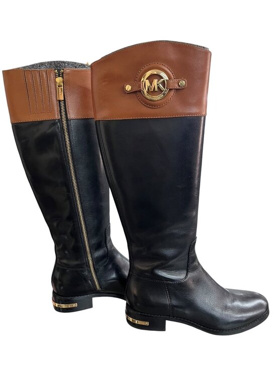 Michael Kors Shoes - Michael Kors Black & Brown Leather Riding Boots Size 7M